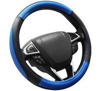 SEG Direct Couvre Volant Voiture, Taille Standard Moyenne 37-39 cm, Accessoires intérieurs Auto, Microfibre Cuir Noir et Bleu