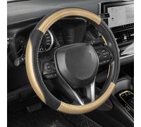 SEG Direct Couvre Volant Voiture, Taille Standard Moyenne 37-39 cm, Accessoires intérieurs Auto, Microfibre Cuir Noir et doré