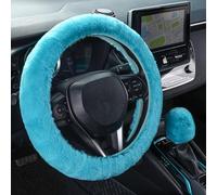 SEG Direct Furry Couvre Volant Voiture avec Couvre de Levier de Vitesse, Protection de Volant Douce, Chaude et Antidérapante pour Hommes, Femmes et Filles, Lot de 2 Pièces, 37-39 cm, Cyan