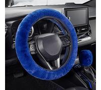 SEG Direct Furry Couvre Volant Voiture avec Couvre de Levier de Vitesse, Protection de Volant Douce, Chaude et Antidérapante pour Hommes, Femmes et Filles, Lot de 2 Pièces, 37-39 cm, Bleu