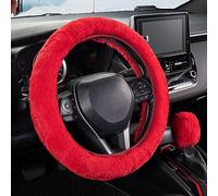 SEG Direct Furry Couvre Volant Voiture avec Couvre de Levier de Vitesse, Protection de Volant Douce, Chaude et Antidérapante pour Hommes, Femmes et Filles, Lot de 2 Pièces, 37-39 cm, Rouge