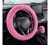 SEG Direct Furry Couvre Volant Voiture avec Couvre de Levier de Vitesse, Protection de Volant Douce, Chaude et Antidérapante pour Hommes, Femmes et Filles, Lot de 2 Pièces, 37-39 cm, Rose