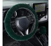SEG Direct Furry Couvre Volant Voiture avec Couvre de Levier de Vitesse, Protection de Volant Douce, Chaude et Antidérapante pour Hommes, Femmes et Filles, Lot de 2 Pièces, 37-39 cm, Vert foncé
