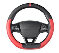 SEG Direct Housse de Volant à Fond Plat, Couvre Volant de Voiture en Forme de D 37-39 cm, Cuir Microfibre, Noir et Rouge