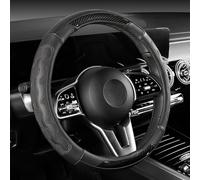 SEG Direct Housse de Volant de Voiture Grande Taille pour F150 F250 F350 Ram 4Runner Tacoma Tundra Range Rover 39,5-41 cm, Cuir Microfibre Embossé avec Motif Fibre de Carbone, Noir