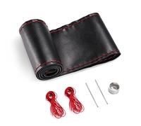SEG Direct Housse de Volant en Cuir Véritable, Coudre sur Wrappour, Volants Ronds et de Type D de 37 à 39 cm, Noir avec Ligne Rouge