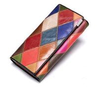 Segater® Portefeuille long multicolore en cuir verni véritable pour femme, sac à main carré coloré au hasard, porte-cartes, sac de rangement tendance pour téléphone, Diamant de cire à l'huile, Long
