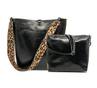 Segater® Sac à main réversible en cuir pour femme - Motif léopard - Sac surdimensionné - Poignée supérieure - Sac à bandoulière double face - Grand sac à main - Cartable - Porte-monnaie - 2 pièces -