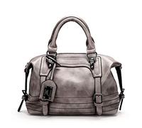 Segater® Sac Boston pour femme - Sac à main et porte-monnaie en cuir ciré à l'huile - Sac à bandoulière, gris, Einheitsgröße