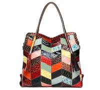 Segater Sac fourre-Tout Multicolore pour Femme Sac à Main Sac à bandoulière en Cuir véritable Cartable Patchwork Coloré Aléatoire Sacs à Main