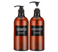 Segbeauty 2 flacons Pompes pour shampooing et revitalisant, 1000ml Marron Bouteilles en Plastique vides avec étiquettes, Grandes Bouteilles de Presse à Pompe Rechargeables de 33,8 oz