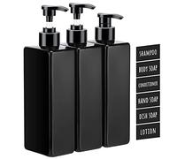 Segbeauty Bouteilles de Shampoing, Lot de 3 Bouteilles à Pompe Vides de 500 ML, Distributeur de Savon en Plastique Rechargeable avec étiquettes Autocollantes étanches pour Cuisine Salle de Bain, Noir