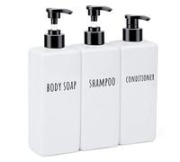 Segbeauty Distributeur de Savon Blanc, 3 Pièces 500ml Rechargeable Bouteille de Shampoing en Plastique avec Étiquette, Flacon Pompe Vide pour Bain, Hôtel