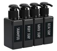Segbeauty Distributeur de Savon Carrée, 4 Pièces 100ml Rechargeable Lotion Bouteille de Shampoing, avec Étiquette Imperméable et Manuscrite, Flacon Pompe Vide pour Bain, Cuisine, Hôtel - Noir