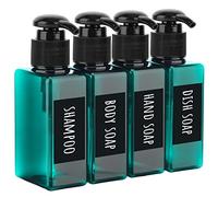 Segbeauty Distributeur de Savon Carrée, 4 Pièces 100ml Rechargeable Lotion Bouteille de Shampoing, avec Étiquette Imperméable et Manuscrite, Flacon Pompe Vide pour Bain, Cuisine, Hôtel - Paon Bleu