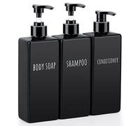 Segbeauty Distributeur de Savon Noir, 3 Pièces 500ml Rechargeable Bouteille de Shampoing en Plastique avec Étiquette, Flacon Pompe Vide pour Bain, Hôtel
