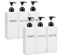 Segbeauty Distributeur Gel Douche, 6 Pièces 500ml Distributeur Savon Blanc, Bouteille Shampoing Vide, Flacon Pompe Réutilisable pour Body Soap, Shampoo, Conditioner