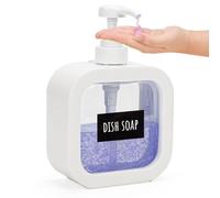 Segbeauty Distributeur Savon Cuisine, 1 Pièce 500ml Distributeur Shampoing et Gel Douche, Bouteille Shampoing Vide, Flacon Pompe avec Étiquettes (Blanc)