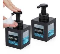 Segbeauty Distributeur Savon Mousse Noir, 2 Pièce 350ml Flacon Pompe Vide, avec Tête de Pompe, Pousse Mousse Savon Main en Plastique