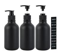 Segbeauty Distributeur Savon Noir Salle de Bain, 300ml 3 Pièces Rechargeable Flacon Pompe de Shampooing et Gel Douche, Lotion, Bouteilles Vides avec Étiquette avec Pompe, pour Bain, Hôtel -Buse Plate