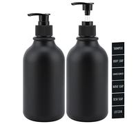 Segbeauty Distributeur Savon Noir Salle de Bain, 500ml 2 Pièces Rechargeable Flacon Pompe de Shampooing et Gel Douche, Lotion, Bouteilles Vides avec Étiquette avec Pompe, pour Bain, Hôtel -Buse Plate