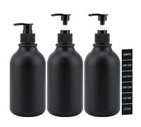 Segbeauty Distributeur Savon Noir Salle de Bain, 500ml 3Pièces Rechargeable Flacon Pompe de Shampooing et Gel Douche, Lotion, Bouteilles Vides avec Étiquette avec Pompe, pour Bain, Hôtel-Buse Plate