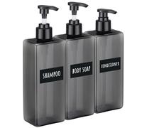 Segbeauty Flacon Pompe Vide, 3 Pièces 500ml Distributeur Savon Gris, Soap Dispenser Plastique, Distributeur Savon Liquide, Bouteille Shampoing Vide avec Étiquette, pour Salle de Bains