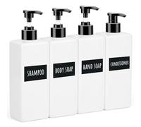 Segbeauty Flacon Pompe Vide, 4 Pièces 500ml Distributeur Savon Blanc, Distributeur Savon Liquide, Soap Dispenser Plastique, Bouteille Shampoing Vide avec Étiquette, pour Salle de Bains, Hôtel