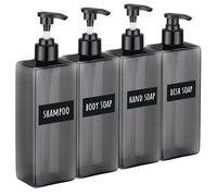 Segbeauty Flacon Pompe Vide, 4 Pièces 500ml Distributeur Savon Salle de Bain, Soap Dispenser Plastique, Distributeur Savon Liquide, Bouteille Shampoing Vide avec Étiquette