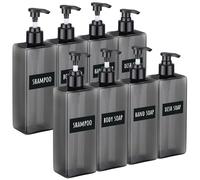 Segbeauty Flacon Pompe Vide, 8 Pièces 500ml Distributeur Savon Gris, Soap Dispenser Plastique, Distributeur de Liquide Vaisselle, Bouteille Shampoing Vide avec Étiquette, pour Hôtel