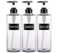 Segbeauty Lot de 3 Distributeurs de Savon de 750 ml avec Pompe et étiquettes étanches, Bouteille de Savon Rechargeable en Plastique pour Shampooing et Lotion pour Cuisine et Salle de Bain, Transparent