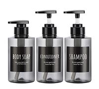 Segbeauty Lot de 3 flacons à Pompe vides en Plastique Rechargeables de 300 ML pour Savon, shampooing, après-shampooing, hôtel, Salle de Bain - Gris