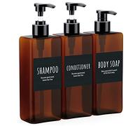 Segbeauty Lot de 3 flacons de shampooing à Pompe de 500 ML avec étiquettes, vides, Rechargeables, shampooing, Savon, après-shampooing, Gel Douche, Distributeur de Lotion pour Salle de Bain Ambre