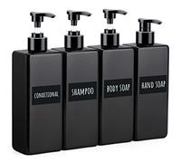 Segbeauty Rechargeable Distributeur de Shampooing et Gel Douche, 500ml 4 Pièces Flacon Pompe Vide Groupe avec Étiquette, pour Salle de Bains, Hôtel, Conditionneur et Lotion Liquide - Noir