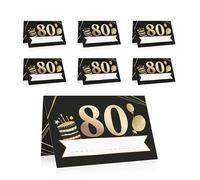 Segnaposto 80 Ans Homme - Lot de 40 pcs Noir Or, Format A6 - Marque-place Anniversaire Élégant avec Espace pour le Nom de l'invité