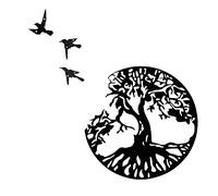 SEGNAYEN Décoration murale arbre de vie en métal avec 3 oiseaux, silhouette noire, plaque murale à suspendre, 30 cm, panneaux muraux ronds en métal pour salon, chambre à coucher, sculpture