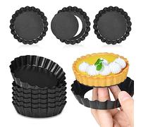 SEGNAYEN Lot de 10 mini moules à tarte pour la cuisson, 10 cm, moule à quiche avec fond amovible amovible, plat à tarte rond anti-adhésif pour quiche, petit moule cannelé individuel noir