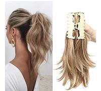 SEGO 12" Postiche Queue de Cheval Bouclé Flexible - Faux Queue de Cheval Attaché Par Pince - Brun Sable à Blond Très Clair