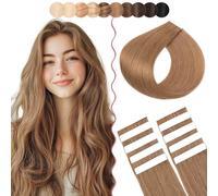 SEGO 12 Pouces Extension Cheveux Adhesif Naturel Lisse Leger 10 Pièces Avec Bande Adhesive Blanc Volume Fin - 06#Marron Clair