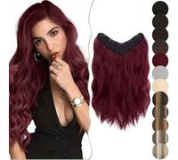 SEGO 18 Pouces Extensions de Cheveux A Clips U Forme Rajout Cheveux Longs Synthétiques Bouclés Une Pièce Avec 5 Clips, Vin Rouge