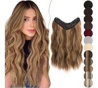 SEGO 18 Pouces Extensions de Cheveux A Clips U Forme Rajout Cheveux Longs Synthétiques Bouclés Une Pièce Avec 5 Clips, Marron Chocolat & Marron Clair