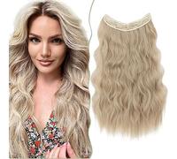 SEGO 24" Rajout Cheveux A Fil Invisible Réglable Une Pièce Extension Fil Cheveux Synthétiques Longs Ondulés Avec 9 Clips, Blond Sable & Blond Très Clair