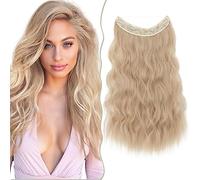 SEGO 24" Rajout Cheveux A Fil Invisible Réglable Une Pièce Extension Fil Cheveux Synthétiques Longs Ondulés Avec 13 Clips, Blond foncé/Blond très clair