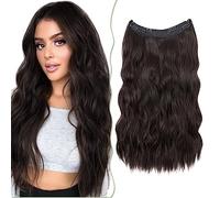 SEGO 24" Rajout Cheveux A Fil Invisible Réglable Une Pièce Extension Fil Cheveux Synthétiques Longs Ondulés Avec 6 Clips, Marron Foncé