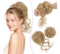 SEGO 2PCS Extensions de Chignon Queue de cheval Chouchou Chignon Cheveux Elastique Volume Epais Pour Femmes, Blond Cendré & Blond Décoloré