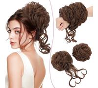 SEGO 2PCS Extensions de Chignon Queue de cheval Chouchou Chignon Cheveux Elastique Volume Epais Pour Femmes, Brun Moyen & Brun Foncé