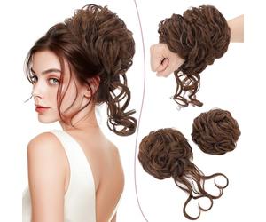 SEGO 2PCS Extensions de Chignon Queue de cheval Chouchou Chignon Cheveux Elastique Volume Epais Pour Femmes, Brun Moyen & Brun Foncé