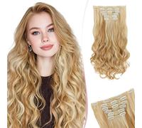 SEGO 55CM Extension a Clip Synthétique 150g Extension Cheveux Bouclés 6 Pcs 16 Clips Postiche Cheveux Long, Brun Sable & Blond Décoloré