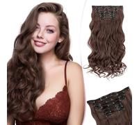 SEGO 55CM Extension a Clip Synthétique 150g Extension Cheveux Bouclés 6 Pcs 16 Clips Postiche Cheveux Long, Brun Moyen & Brun Foncé