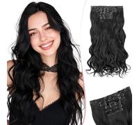SEGO 55CM Extension a Clip Synthétique 150g Extension Cheveux Bouclés 6 Pcs 16 Clips Postiche Cheveux Long, Noir Foncé